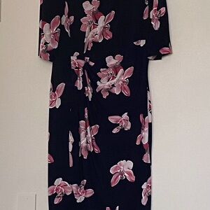 Connected Apparel Pink Sheath Dress 3/4 Sleeve Crew Neck